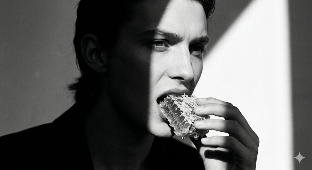 Illustration of an open scroll held in hands with a honeycomb nearby, depicting the prophet's scroll from Revelation 10.