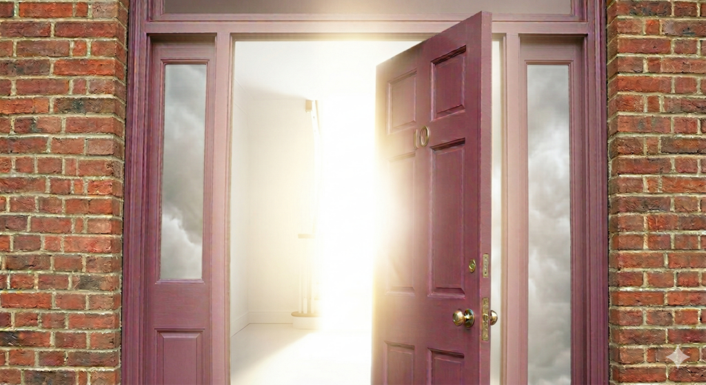 Illustration of a servant looking up as chariots of fire and angelic armies appear on the mountains surrounding a city.