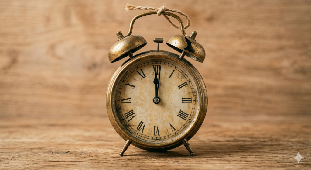 Illustration of a figure waking at dawn as golden light breaks through a window, symbolizing a spiritual awakening.